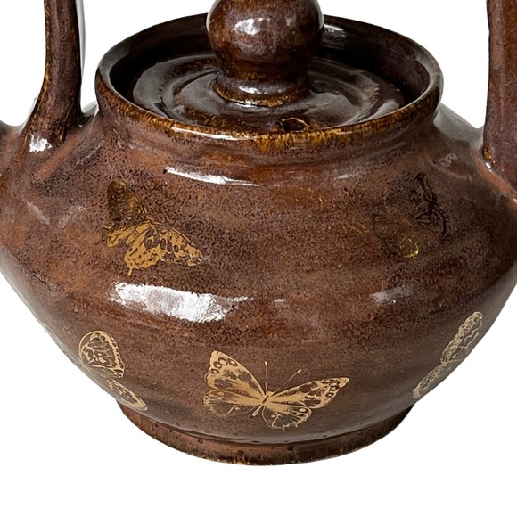 Teapot for One in Taupe with Genuine Gold Butterflies/Tea Lover Gift - Picture 6 of 10